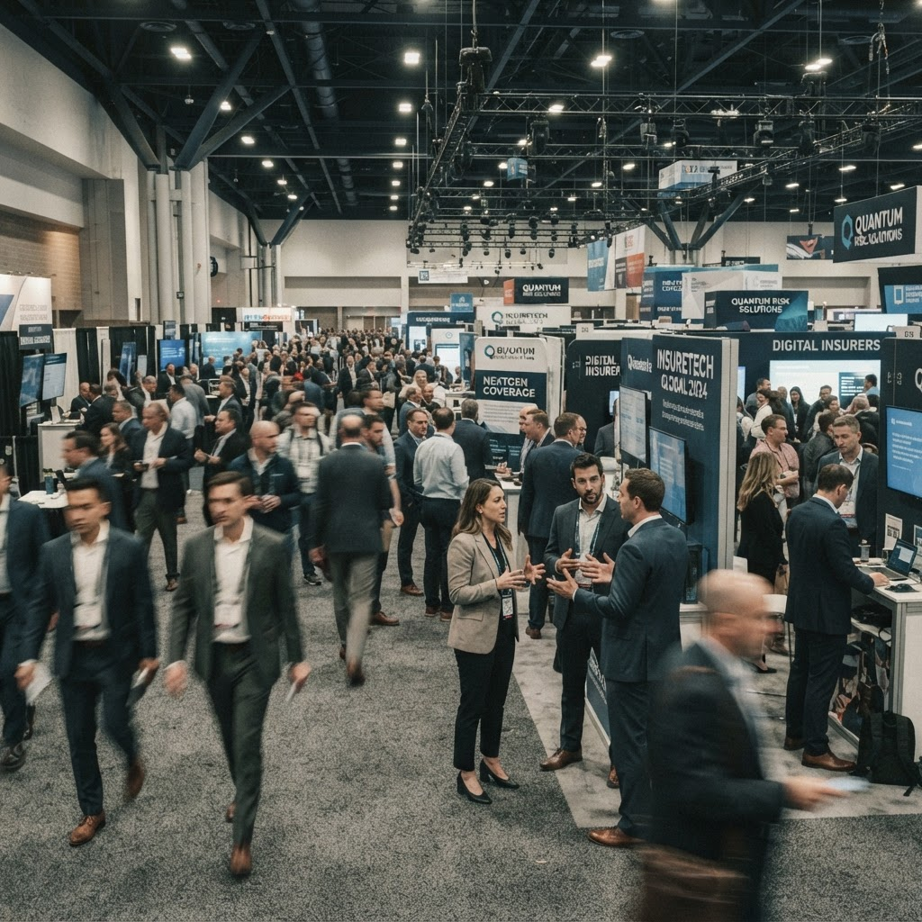 Busy insurance technology conference floor